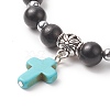 Dyed Synthetic Turquoise Cross Charm Bracelets BJEW-JB09296-5