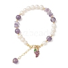 4Pcs 4 Style Grape & Apple & Peach & Starfish Alloy Enamel Charm Bracelets Set BJEW-TA00287-3