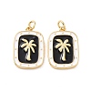 Rectangle with Coconut Tree Pattern Brass Enamel Pendants KK-G435-21G-2