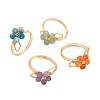 Flower Natural Green Aventurine & Amethyst & Carnelian & Apatite Finger Rings RJEW-TA00161-02-1