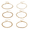 ANATTASOUL 6Pcs 6 Style Brass Twist Rope & Figaro & Paperclip & Curb Chain Bracelets Set for Women BJEW-AN0001-10-1