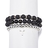 3Pcs 3 Style Style Natural Lava Rock & Golden Sheen Obsidian & Synthetic Hematite Stretch Bracelets Set BJEW-JB08735-4