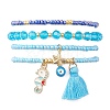 4Pcs 4 Style Evil Eye Valentine's Theme Alloy Enamel & Polycotton(Polyester Cotton) Tassel Charm Bracelets Set BJEW-JB09618-02-1