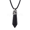 Natural Obsidian Pointed Faceted Bullet Pendants Necklaces NJEW-JN05129-2