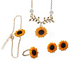 Sunflower Iron Resin Pendant Necklaces & Link Bracelets & Stud Earrings & Finger Ring Sets WGABE86-03-2