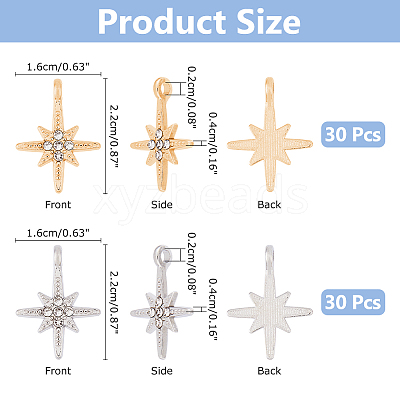 60Pcs 2 Colors Alloy Rhinestone Pendants ALRI-DC0001-10-1