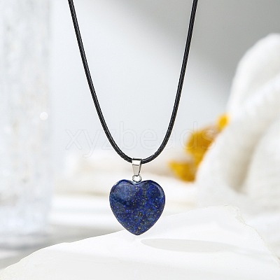 Natural Lapis Lazuli Heart Pendant Black Cord Necklaces LS-NI9317-19-1