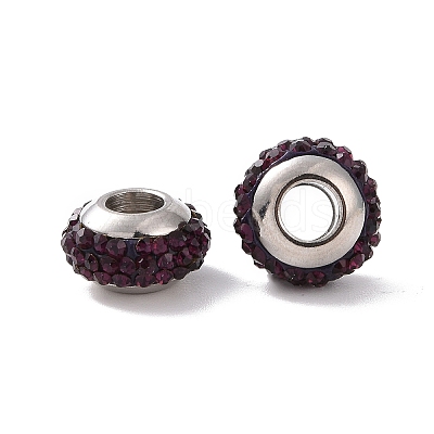 Rondelle 304 Stainless Steel Polymer Clay Rhinestone European Beads GPDL-P003-14-1