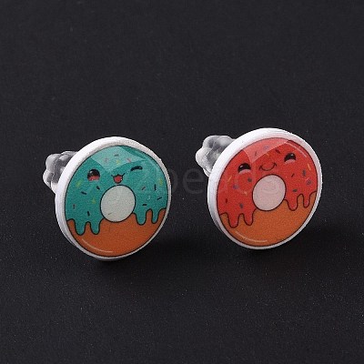 Colorful Acrylic Imitation Food Stud Earrings with Platic Pins EJEW-F293-02E-1