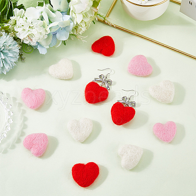 12Pcs 3 Colors Heart Wool Needle Felting Decoration DIY-SC0030-15-1