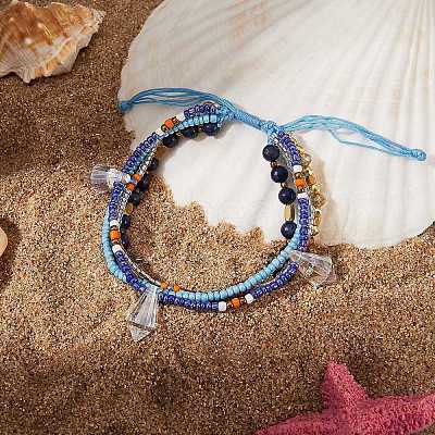 Sparkling Glass Seed Beads 5 Layered Anklet AJEW-SW00006-03-1