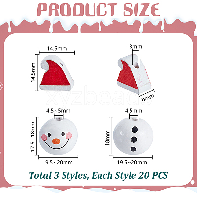 60Pcs 3 Styles Christmas Theme Printed Wood European Beads WOOD-PH0003-21-1