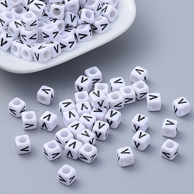 Letter V Cube Acrylic Beads X-PL37C9308-V-1