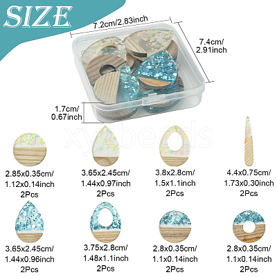 16Pcs 8 Styles Transparent Resin & White Wood Pendants RESI-FS0001-82-1