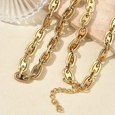 304 Stainless Steel Oval Link Chain Necklaces Bracelets Sets SJEW-D091-08G-1