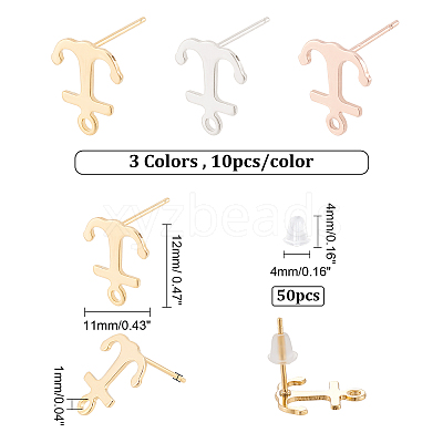 30Pcs 3 Colors 201 Stainless Steel Stud Earring Findings STAS-DC0010-24-1