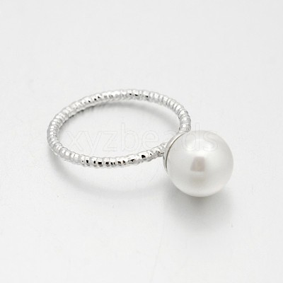 Brass Acrylic Pearl Finger Rings for Wedding Jewelry RJEW-J061-P-1