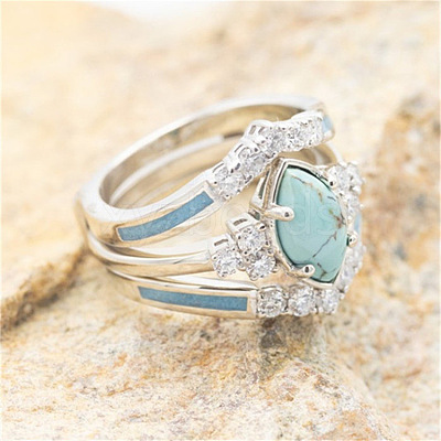 3Pcs Horse Eye Alloy & Crystal Rhinestone & Synthetic Turquoise Finger Rings FS-WG40CFA-09-1