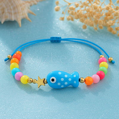 Ocean Style Fish Porcelain Bead Braided Bracelets LS-YA5775-1