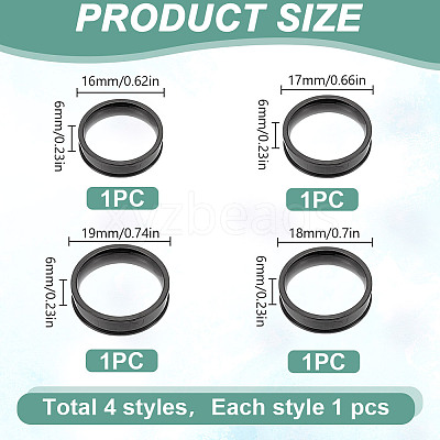 4Pcs 4 Styles Stainless Steel Grooved Finger Ring Settings STAS-LP0001-43EB-04-1