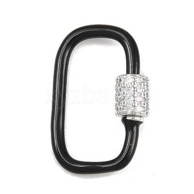 Oval Brass Micro Pave Clear Cubic Zirconia Screw Carabiner Clasps KK-B167-01B-P-1