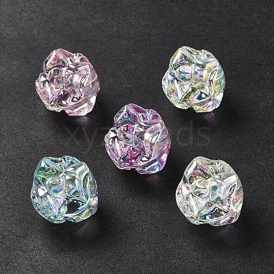 UV Plating Rainbow Iridescent Acrylic Beads OACR-H015-09-1