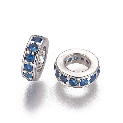 Brass Cubic Zirconia European Beads KK-E772-02A-P-1