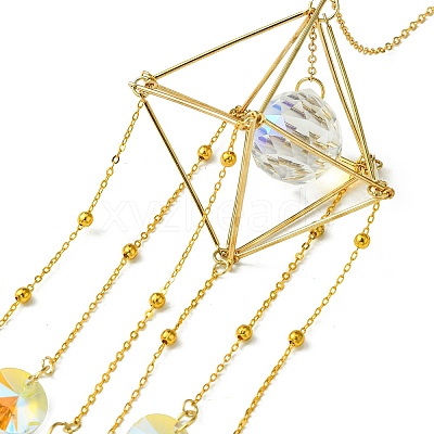 Glass Round Ball with Brass Chains Hanging Pendant Decorations HJEW-JM01298-1