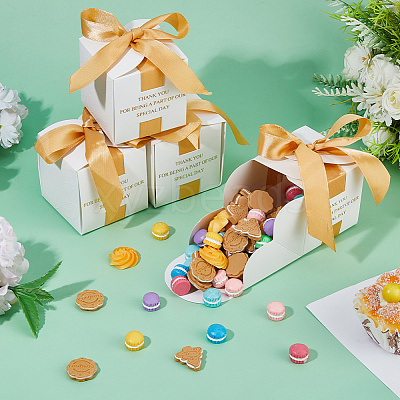Gold Stamping For You White Paper Candy Boxes with Ribbon CON-WH0043-302B-1
