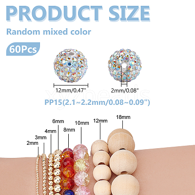 60Pcs Polymer Clay Rhinestone Beads RB-PH0001-26-1