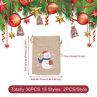 30Pcs 15 Styles Rectangle Jute Cloth Storage Pouches ABAG-KS0001-03-1