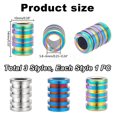 3Pcs 3 Style Titanium Alloy European Beads FIND-UN0002-91-1