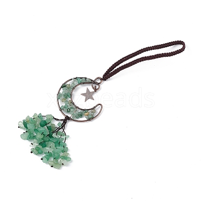 Natural Green Aventurine Moon with Chips Tassel Pendant Decorations G-L524-07R-B06-1