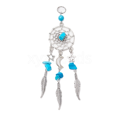 6Pcs 6 Styles Natural & Synthetic Mixed Gemstone & Alloy Woven Web/Net with Feather Big Pendants PALLOY-JF03443-1
