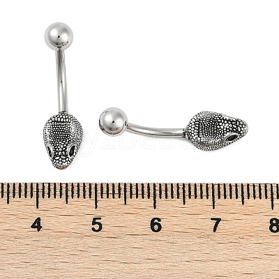 Snake Head 316 Surgical Stainless Steel Cubic Zirconia Belly Button Rings EJEW-G416-16AS-02-1
