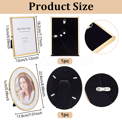 2Pcs 2 Styles Glass & Iron & Aluminum Photo Frame Stands AJEW-OC0005-83-1