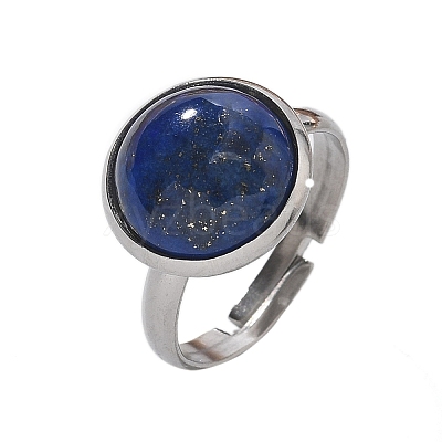 Half Round Natural Lapis Lazuli Finger Rings RJEW-M062-01P-04-1
