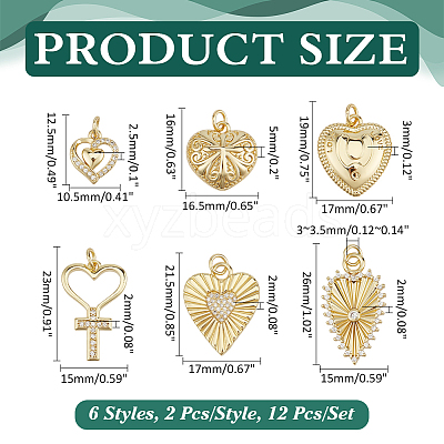 12Pcs 6 Styles Brass Pendants KK-ME0004-68-1