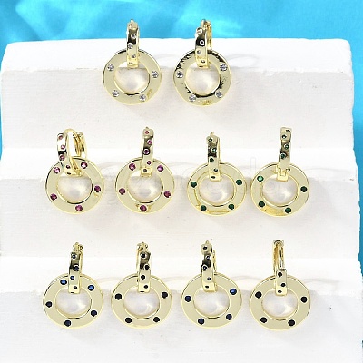 Flat Round Brass Micro Pave Cubic Zirconia Hoop Earrings EJEW-U061-02G-1