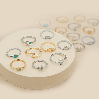 19Pcs 19 Styles Alloy & Resin Cuff Rings/Finger Rings Sets for Women FS-WGA4364-01-1