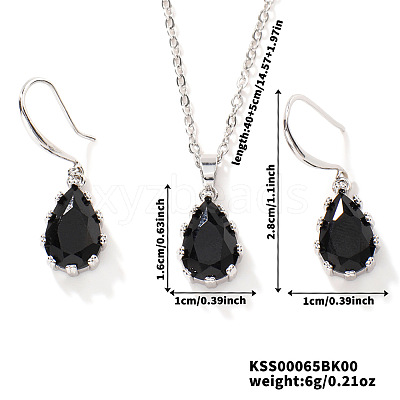 Brass Glass Teardrop Dangle Earrings & Pendant Necklaces Sets for Women SN7010-1-1