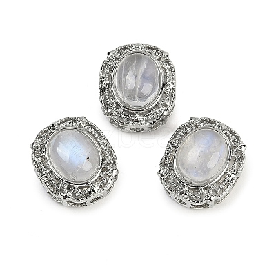 Brass Pave Natural Rainbow Moonstone Oval Multi-Strand Links G-C172-04P-1