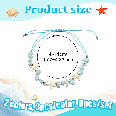 6Pcs 2 Colors Natural Gemstone Braided Bead Bracelets BJEW-GO0001-03-1