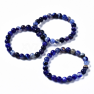 Natural Striped Agate/Banded Agate Beaded Stretch Bracelets BJEW-Q692-03E-1