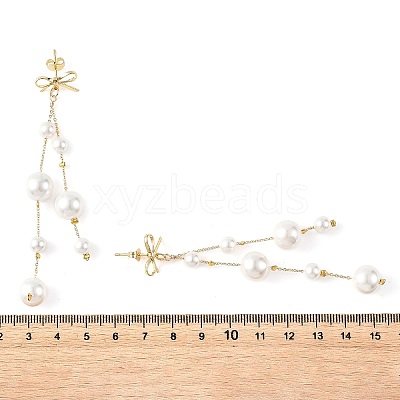 Shell Pearl Round Beaded Tassel Earrings EJEW-TA00816-1