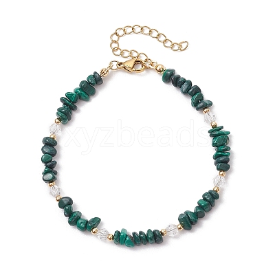 Natural Malachite Chip Beaded Bracelets for Women BJEW-JB11742-10-1
