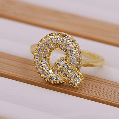 Brass Micro Pave Clear Cubic Zirconia Initial Cuff Rings FS-WGB210B-17-1