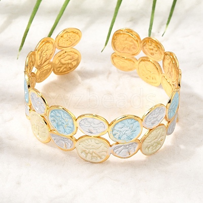 304 Stainless Steel Enamel Flat Round Open Cuff Bangles for Women SA-CBA1A30-03B-G-1