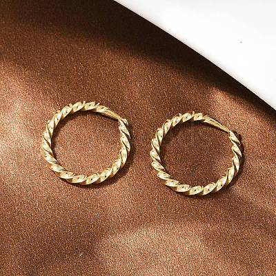 Brass Twist Ring Hoop Earrings EJEW-F378-01G-1
