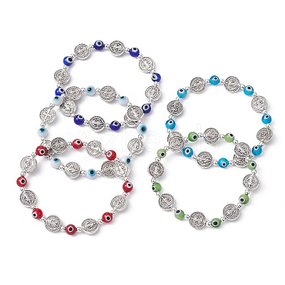 Evil Eye Lampwork & Alloy Beaded Stretch Bracelet BJEW-JB09671-1